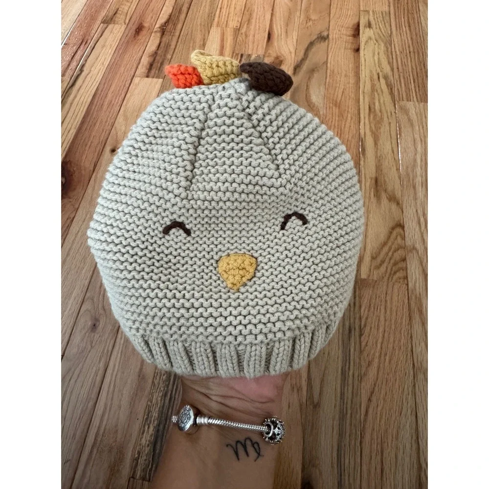 Carters Baby Turkey Knit Beanie Hat Tan 12-24M Thanksgiving Fall